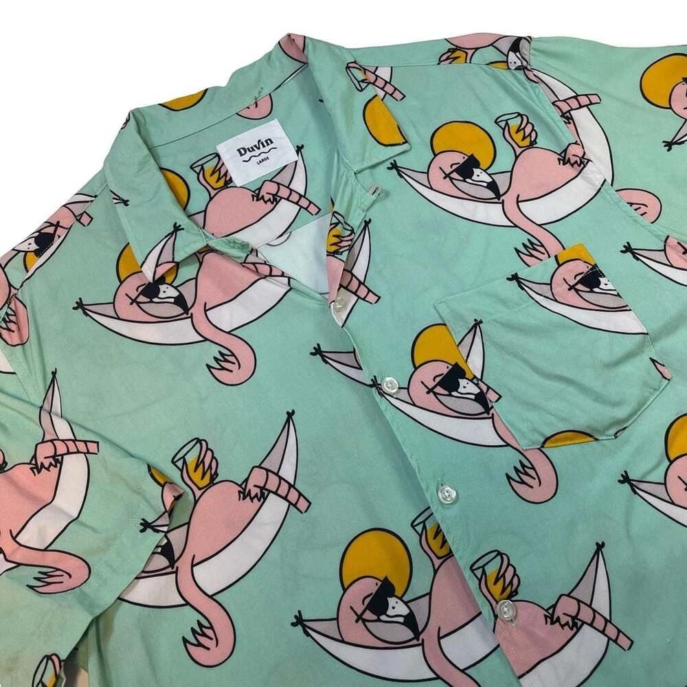 Duvin Design Co. Filthy Flamingo Short Sleeve Button-Up Shirt Sz L